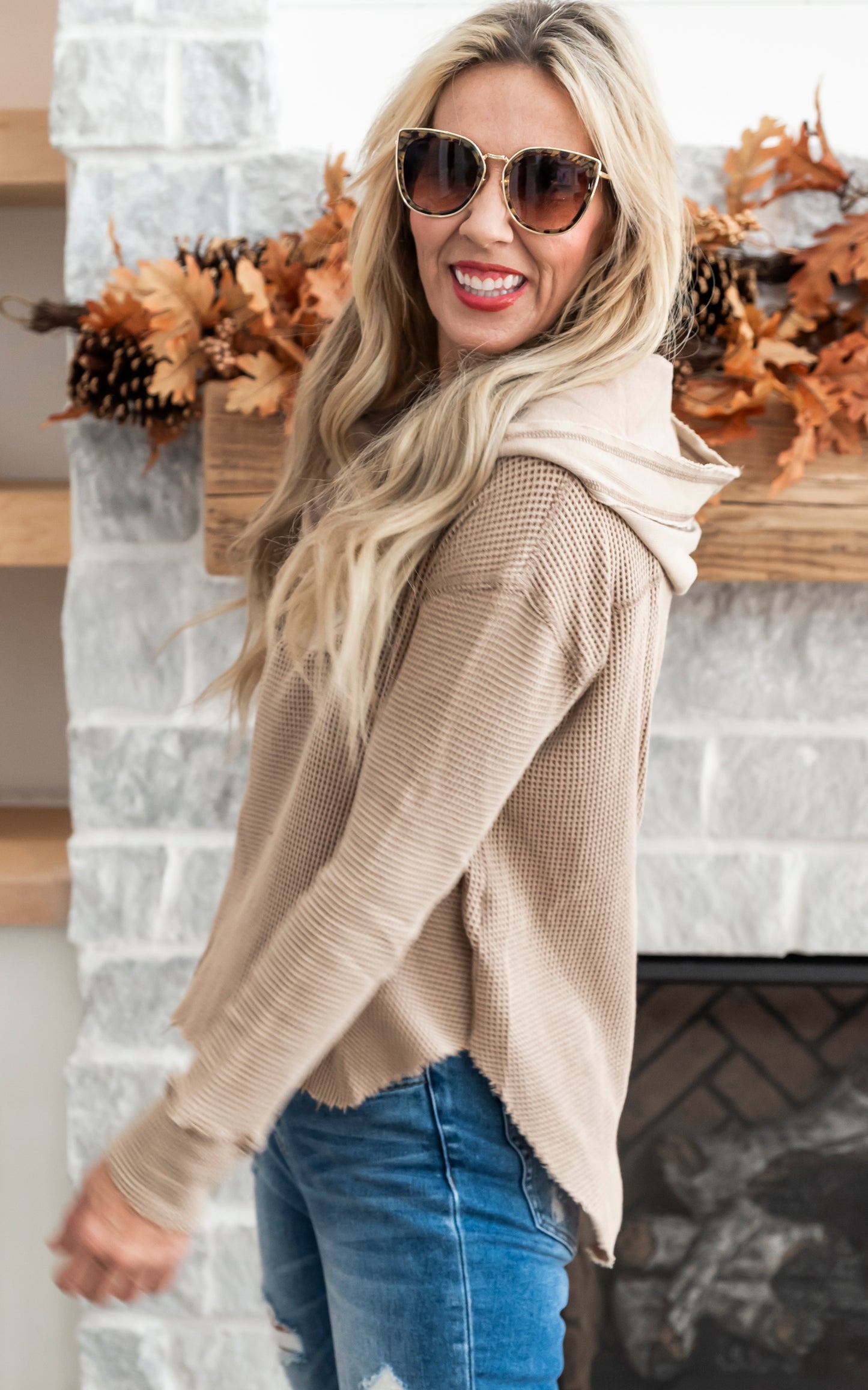 Vintage Washed Waffle Thermal Hoodie