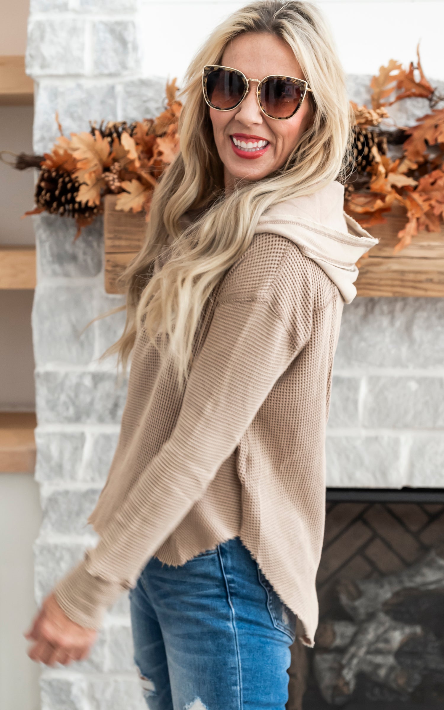 Vintage Washed Waffle Thermal Hoodie