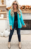 turquoise cardigan