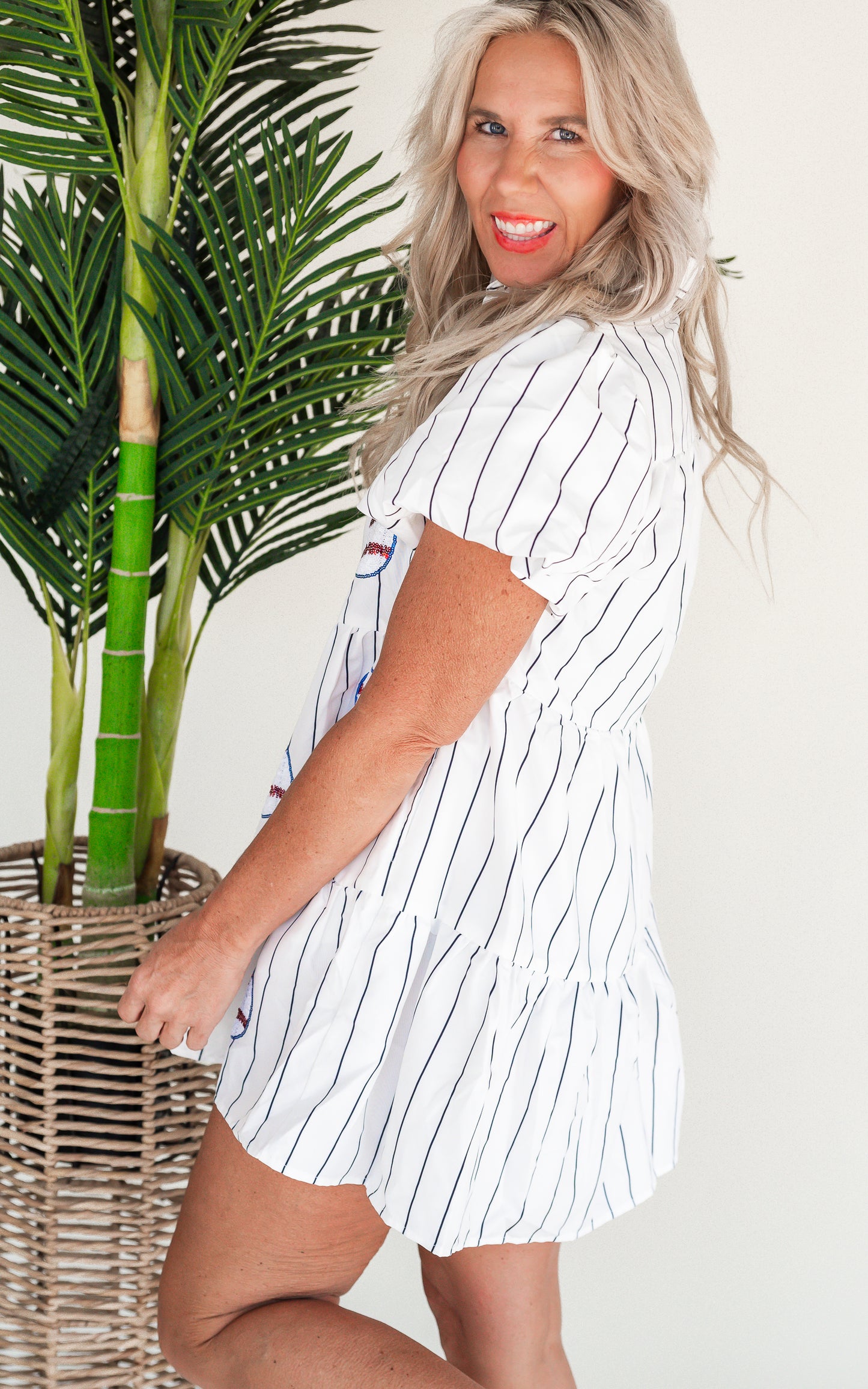 Striped Poplin Sequin Baseball Dress