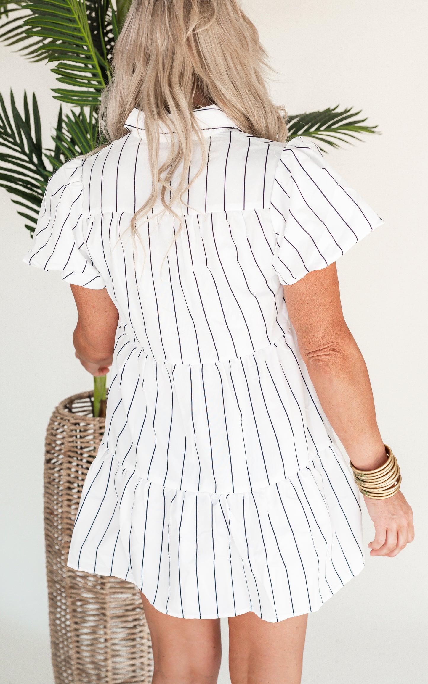 Striped Poplin Sequin Baseball Dress