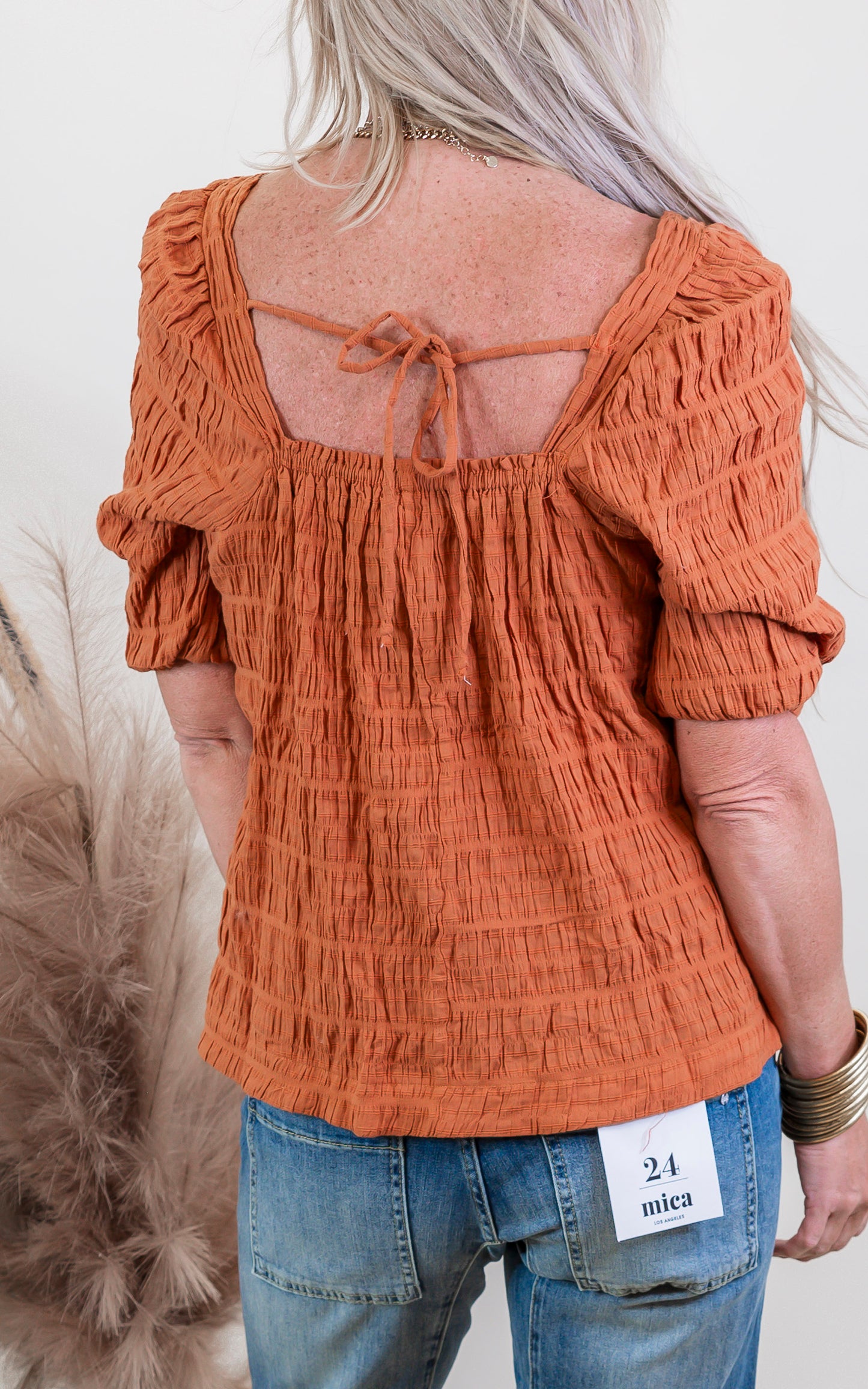 Amber Textured Balloon Sleeve Top