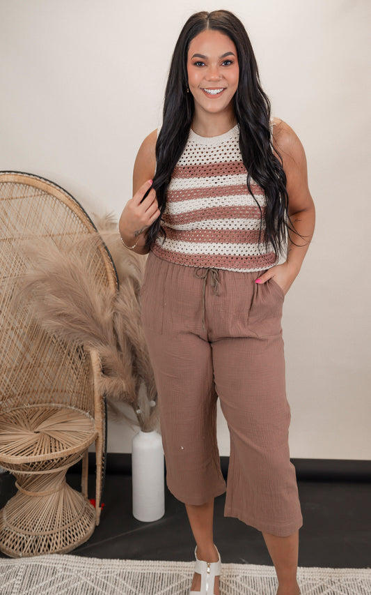 Rust Stripe Knit Sleeveless Sweater - Final Sale