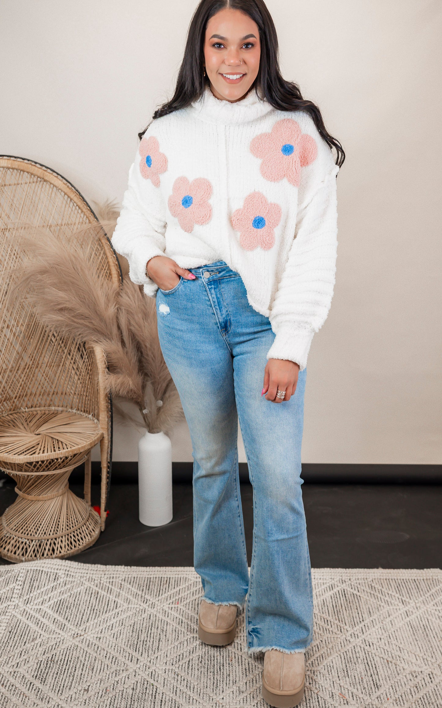 Jacquart High Rise Criss Cross Flare Denim Jean | MICA