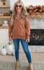 Oversized Drop Shoulder Half Button Knit Hoodie - Mocha Latte