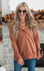 Oversized Drop Shoulder Half Button Knit Hoodie - Mocha Latte