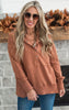 Oversized Drop Shoulder Half Button Knit Hoodie - Mocha Latte