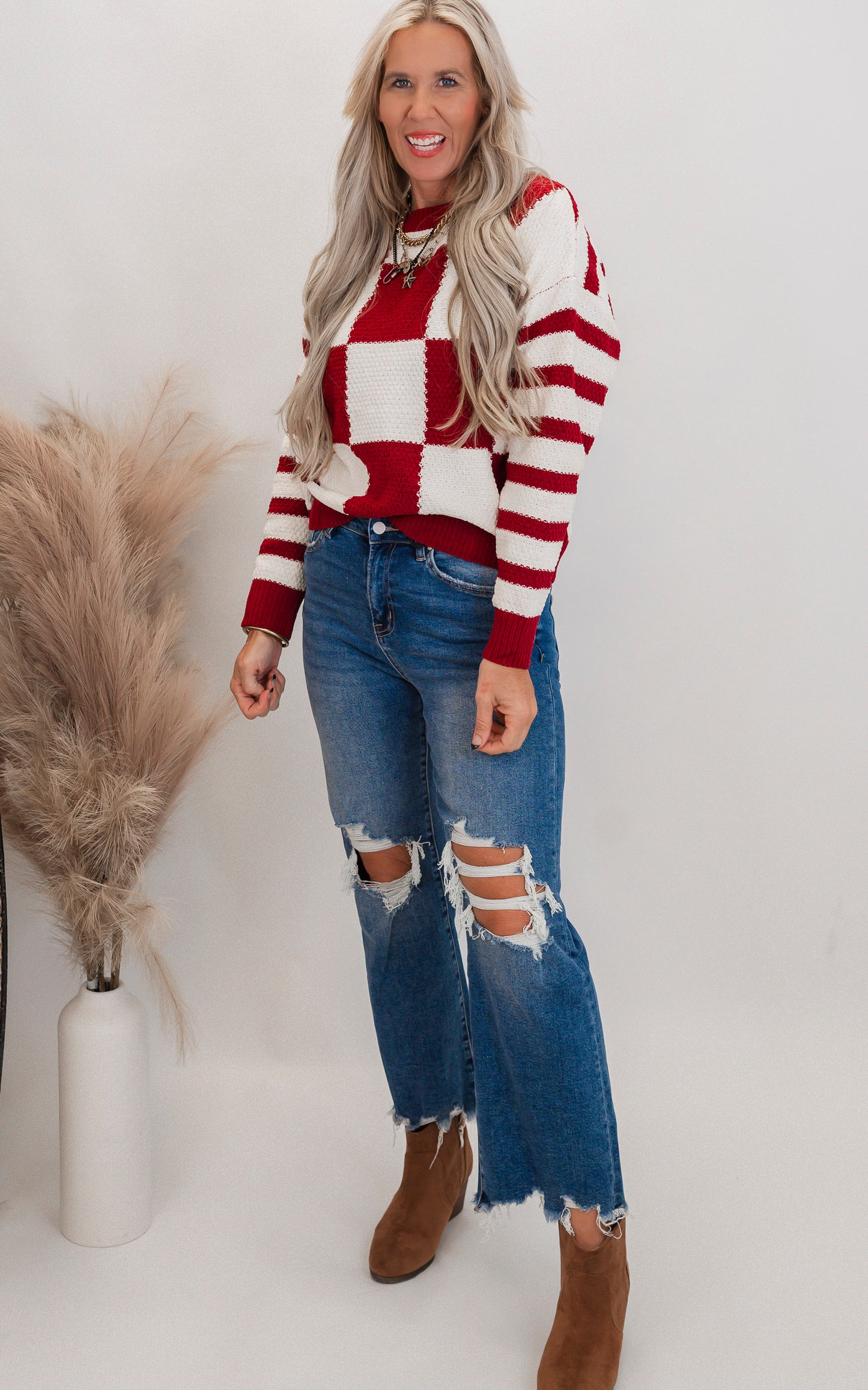 Checkmate Stripes Sweater| Salty Wave (3 COLORS)