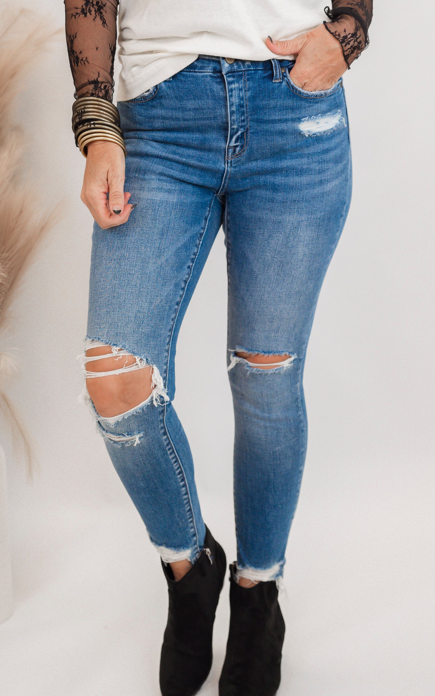 Mid Rise Crop Denim Skinny Jeans | Mica** - Final Sale