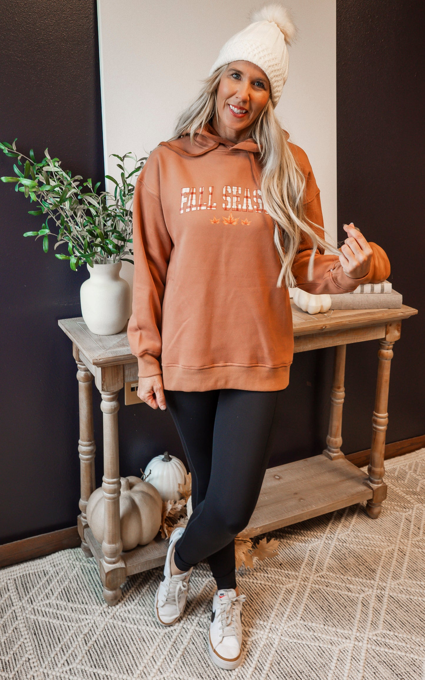 Fall Season Cognac Side Slit Hoodie- - Final Sale