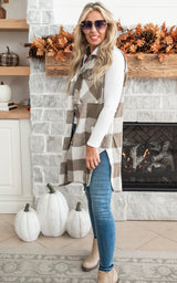 Leave Them Speachless Wool Plaid Long Vest - Taupe