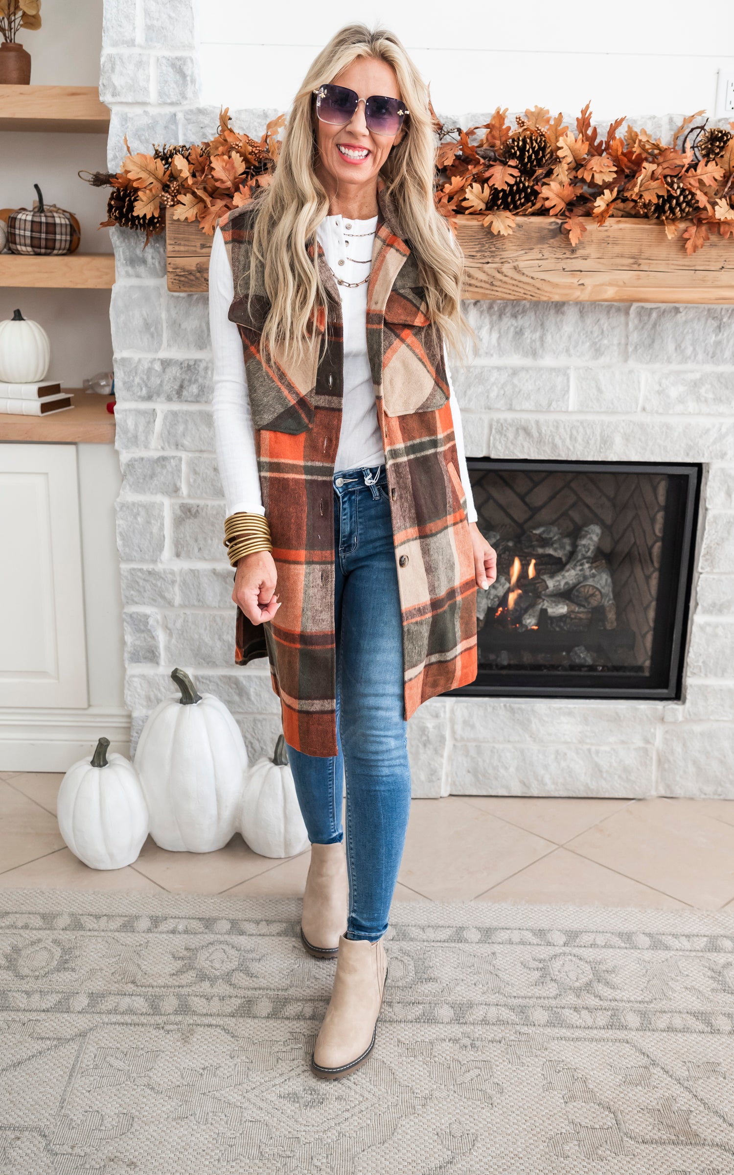 Leave Them Speechless Wool Plaid Long Vest