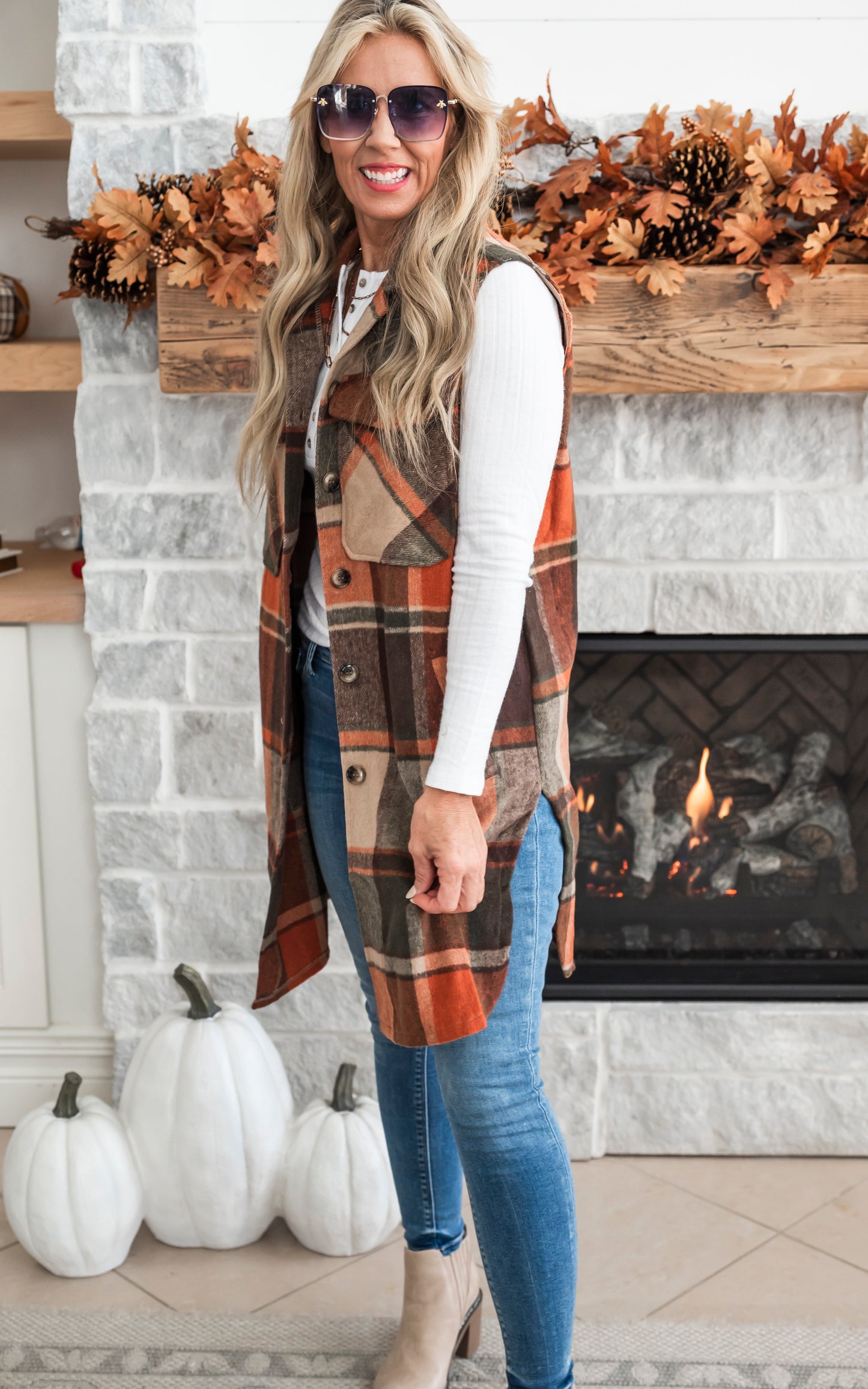 Leave Them Speechless Wool Plaid Long Vest