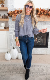 heather grey cropped chenille sweater 