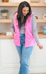 Pink Quilted Tweed Hooded Vest - Final Sale
