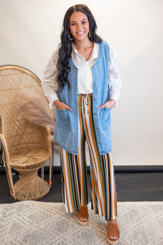 Printed Side Slit Smocked Waist Wide Pants