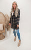 Navy Double Breasted Plaid Long Coat