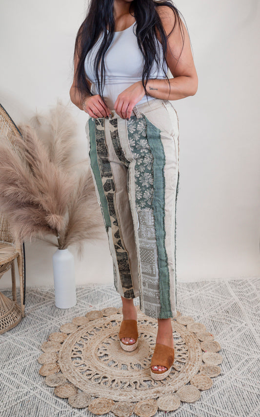 Mineral Washed Patchwork Twill Pants | Oli & Hali - Final Sale