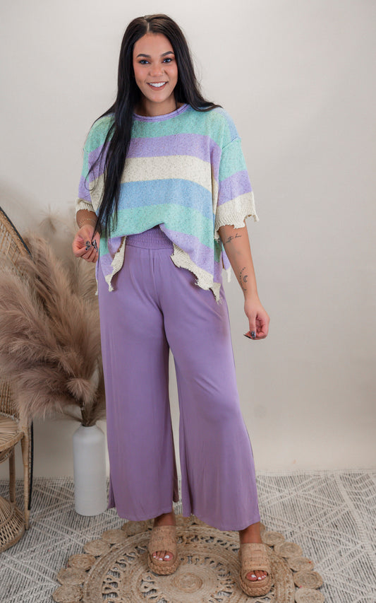 Grape Smocked Waist Modal Wide Pants | MYSTREE