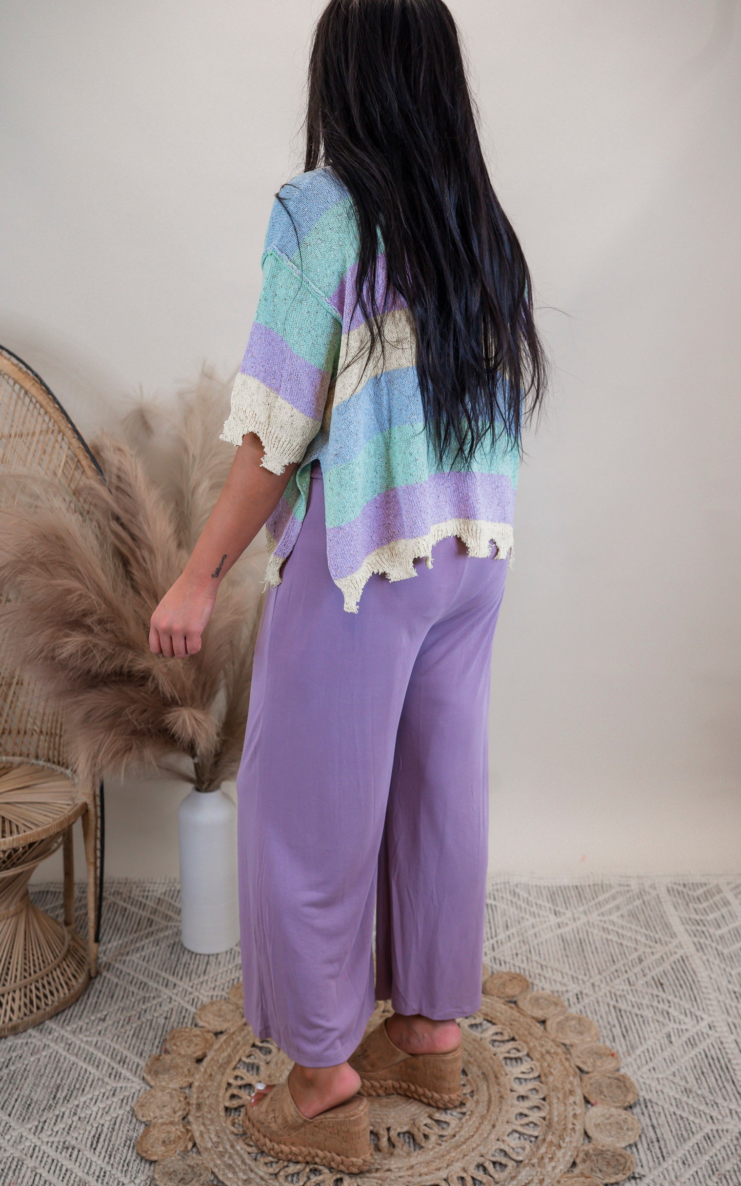 Grape Smocked Waist Modal Wide Pants | MYSTREE