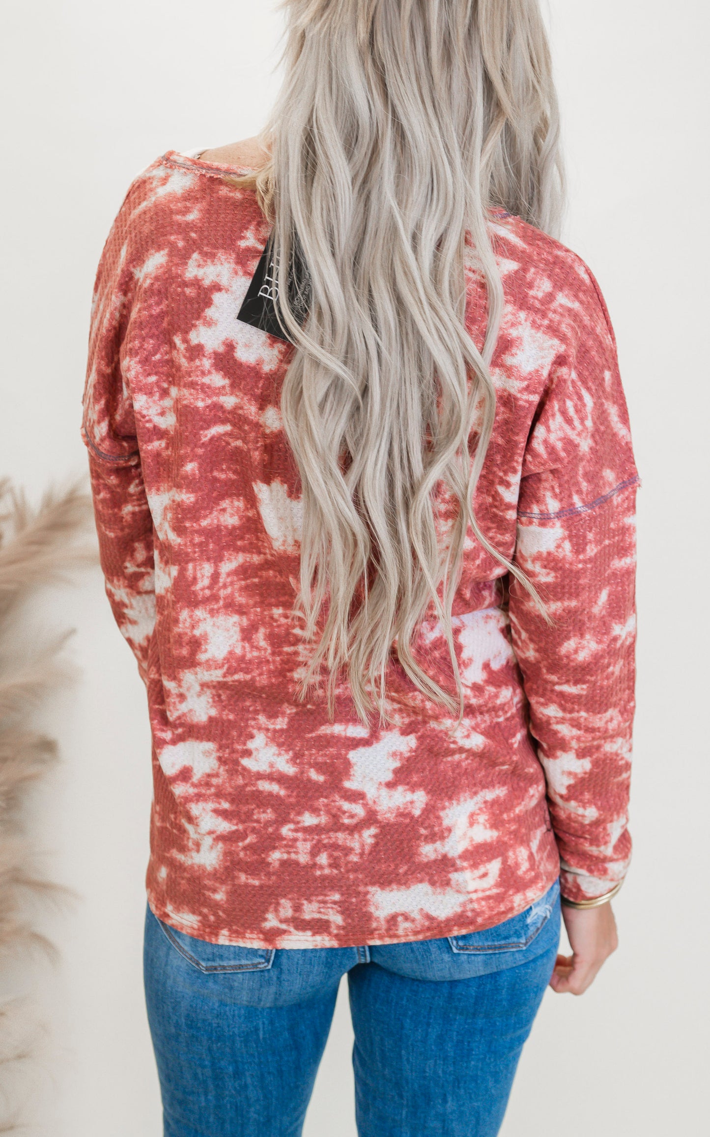 Rust Tie Dye Waffle V-Neck Top - Final Sale