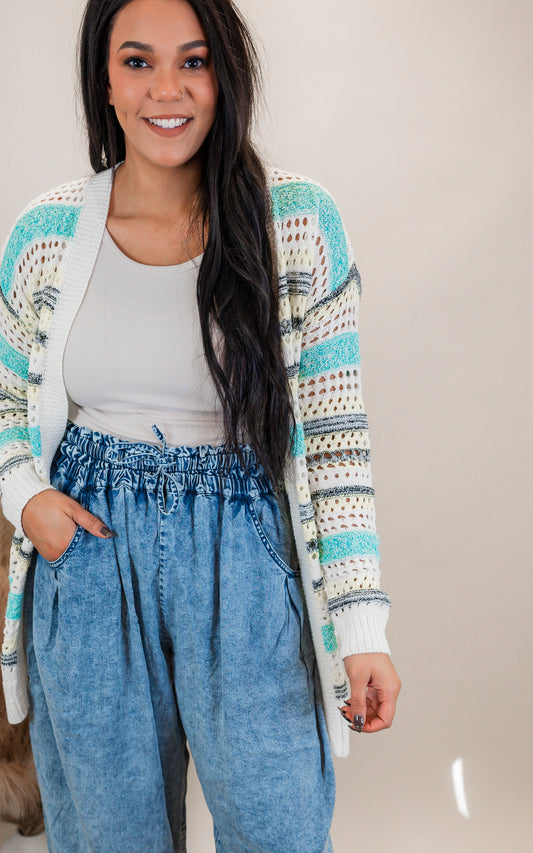 Multicolor Mix Weaved Open Cardigan | MYSTREE