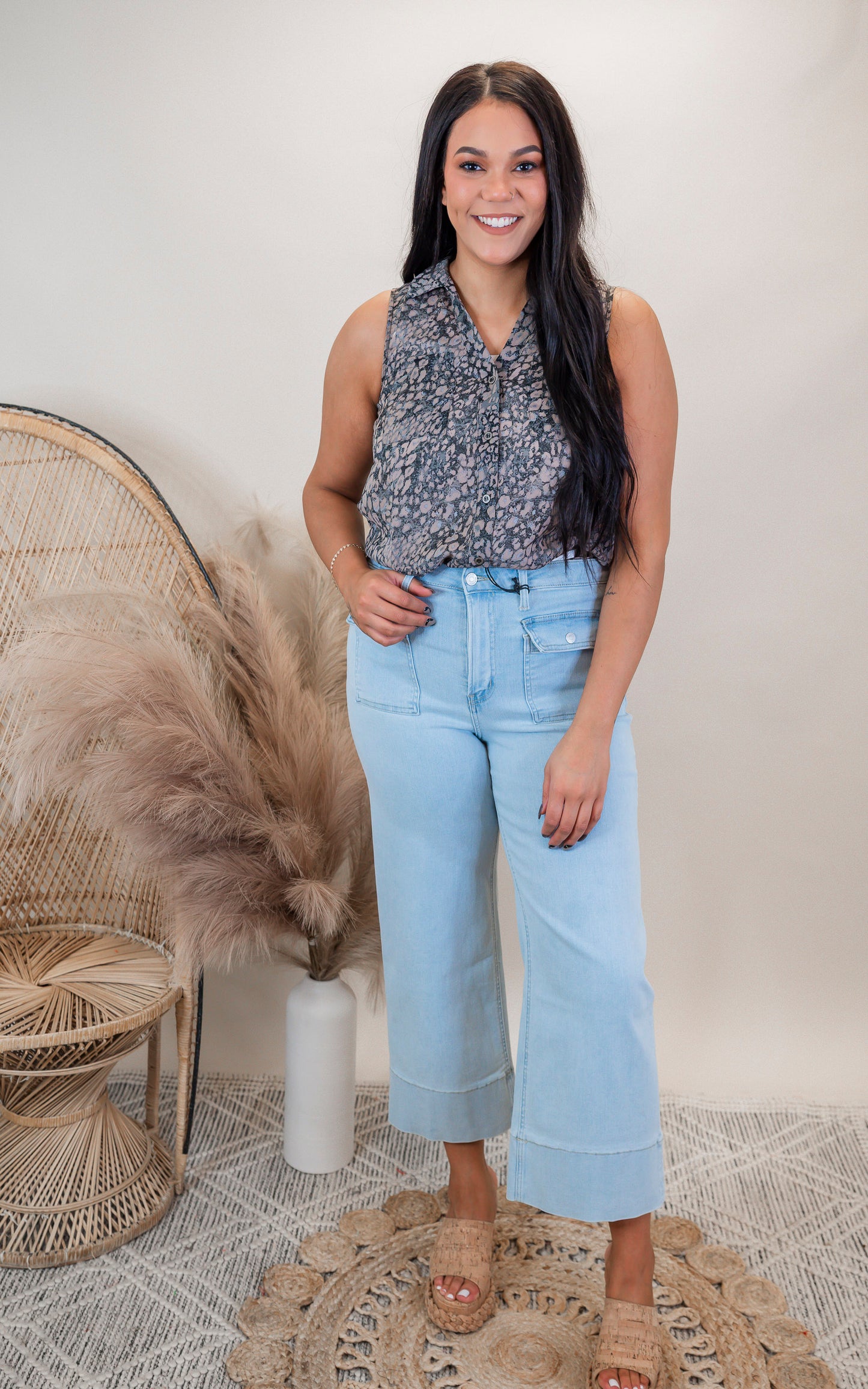 Printed Chiffon Sleeveless Blouse Top | MYSTREE