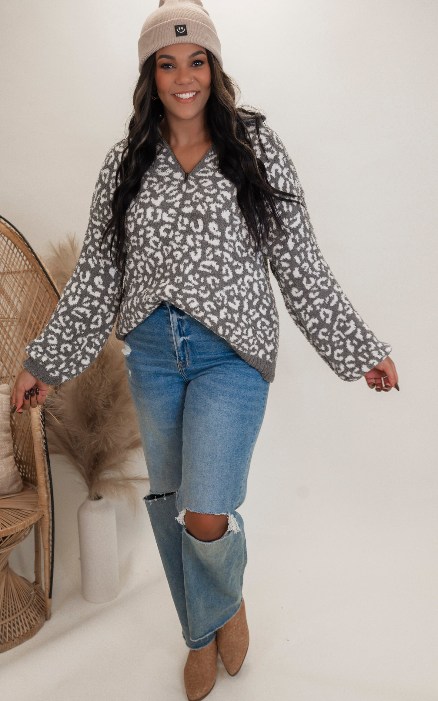 Cheetah 1/2 Mock Neck Dreamer Pullover | Salty Wave (3 COLORS)