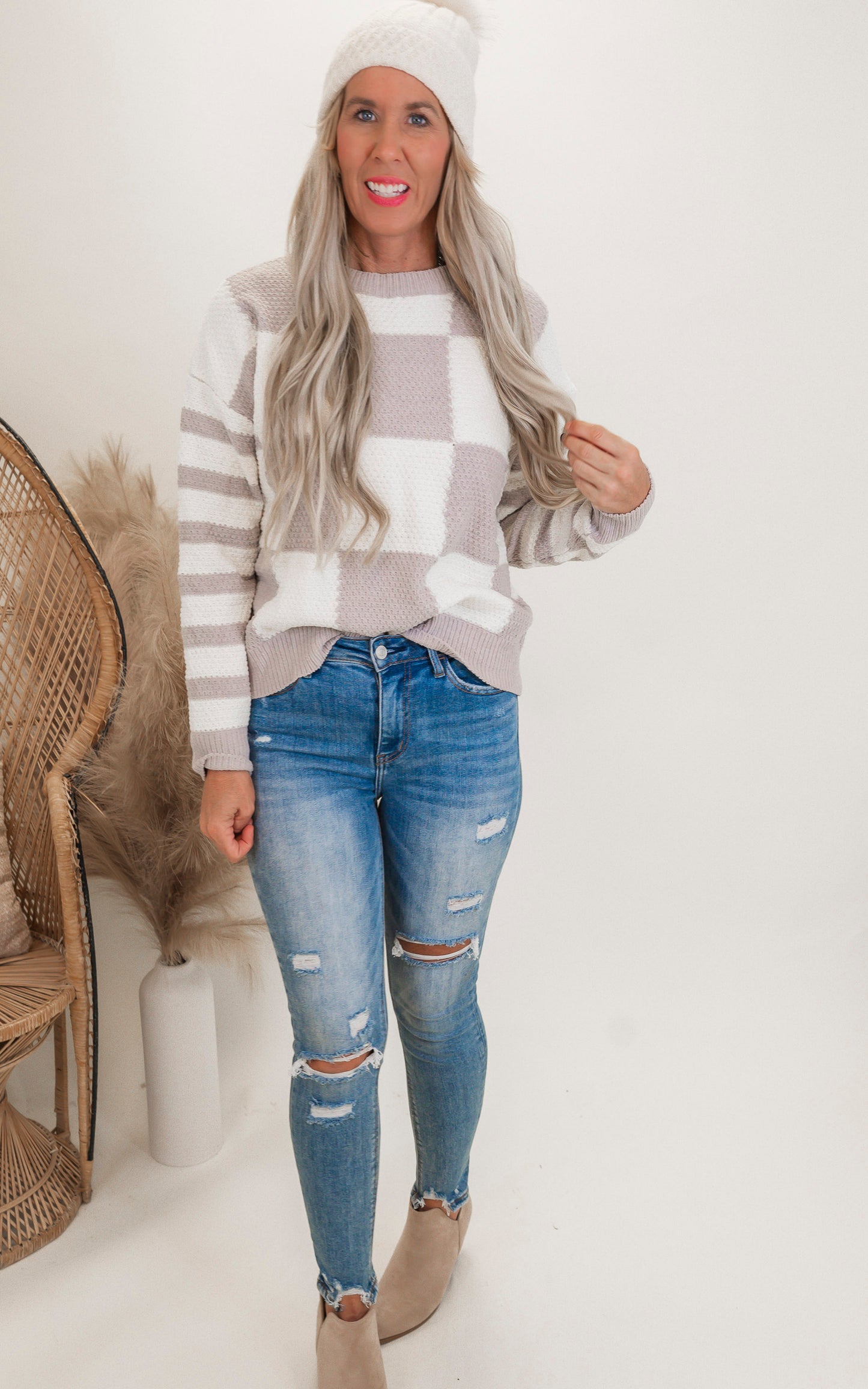 Checkmate Stripes Sweater| Salty Wave (3 COLORS)