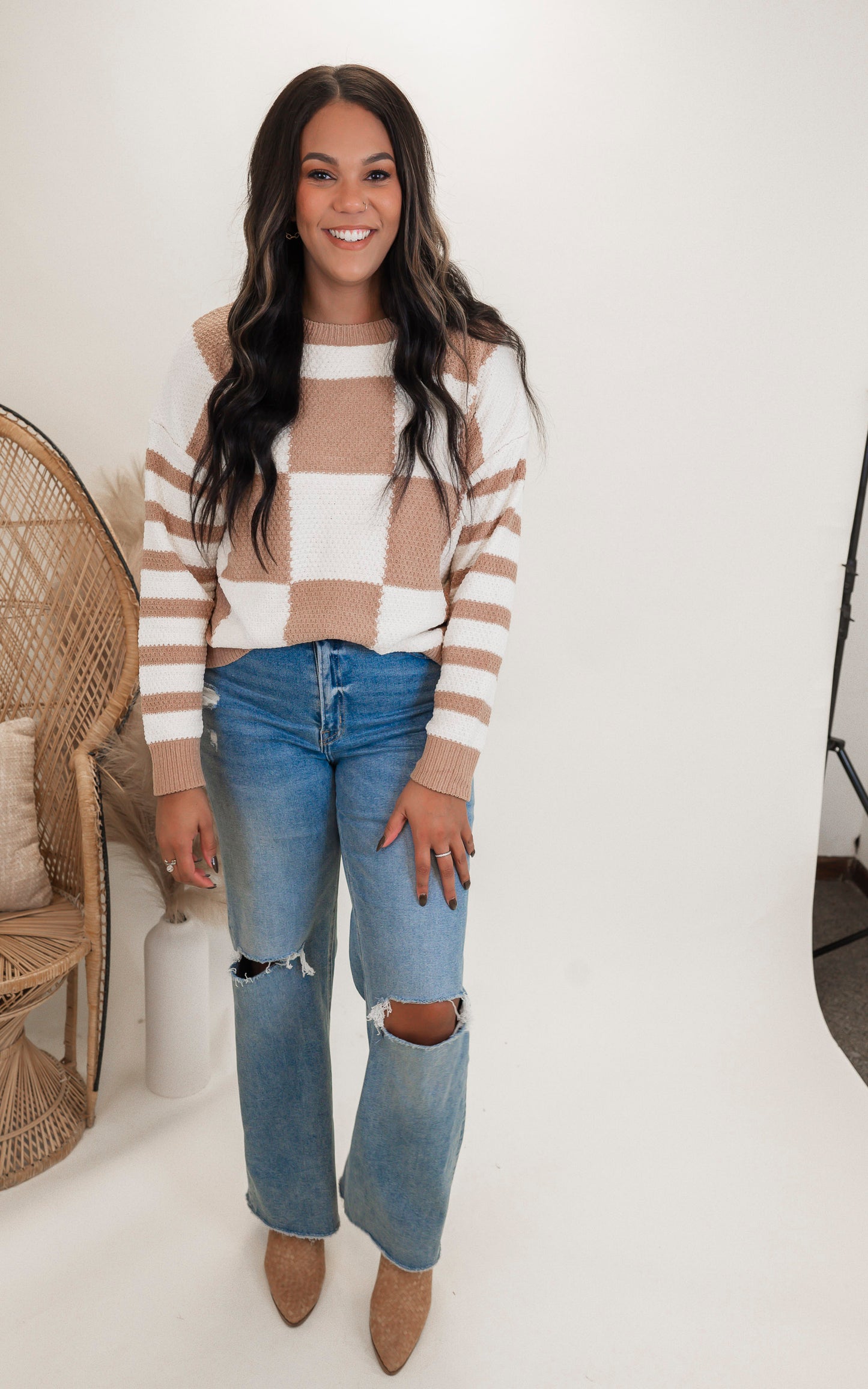 Checkmate Stripes Sweater| Salty Wave (3 COLORS)