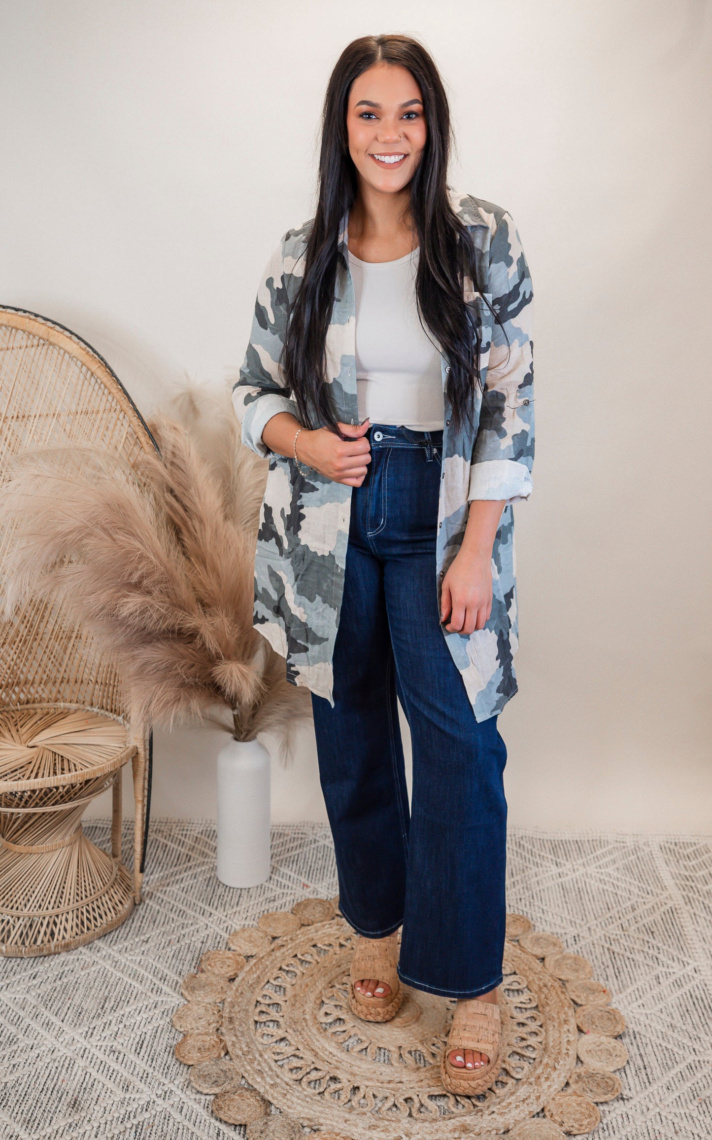 Double Cloth Camo Shirt Dress | MYSTREE