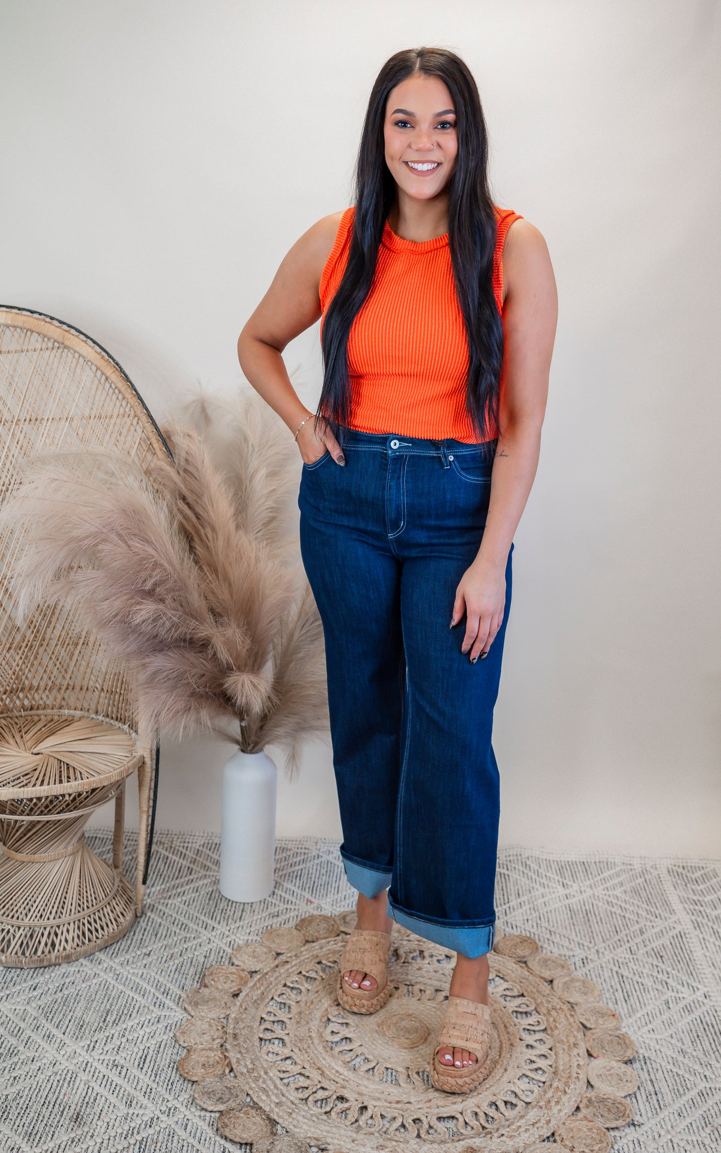 Orange Ribbed Tank Top - Final Sale