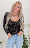Black Velvet Floral Print Bodysuit*- Final Sale