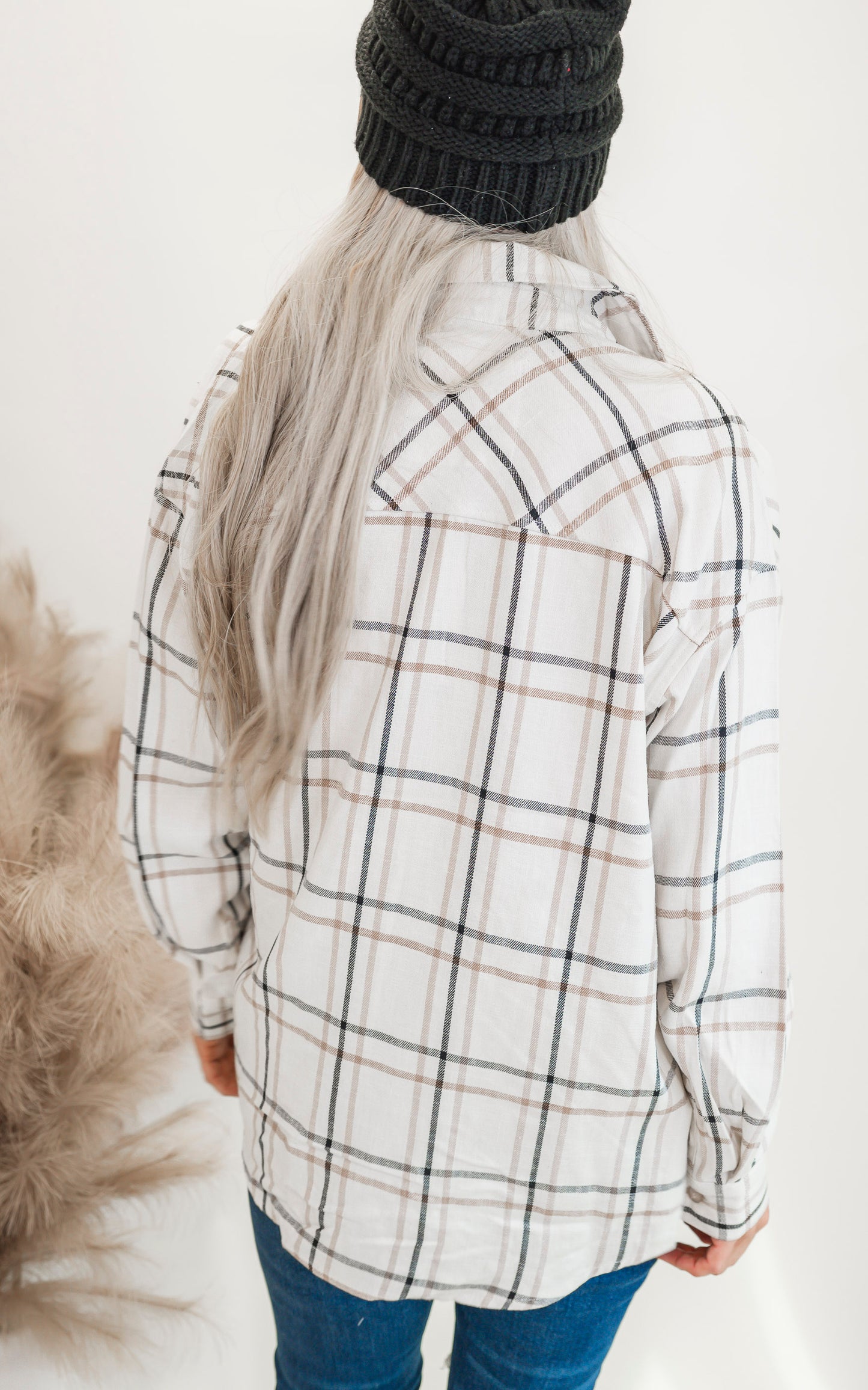 Open Window Oversized Plaid Linen Blend Shirt