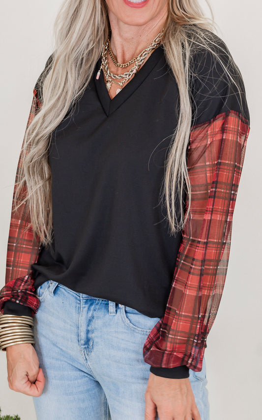 Plaid Noel Long Sleeve Top- Final Sale**