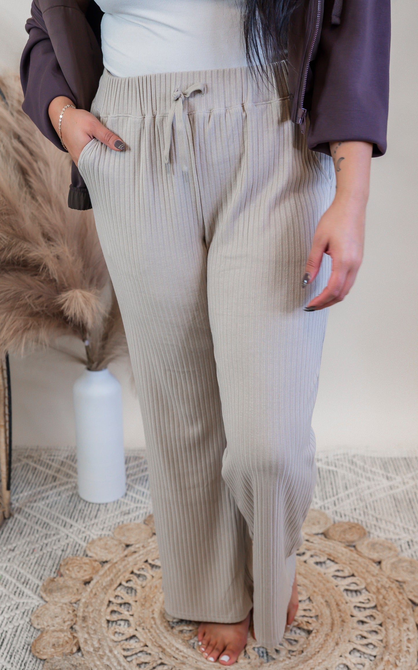 Ribbed High Waisted Knit Pants - Final Sale