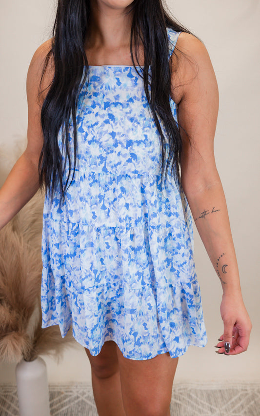 The Izzy Blue Floral Tank Dress - Final Sale