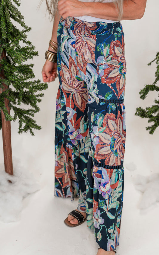 Midnight Fall Floral Wide Leg Pant**