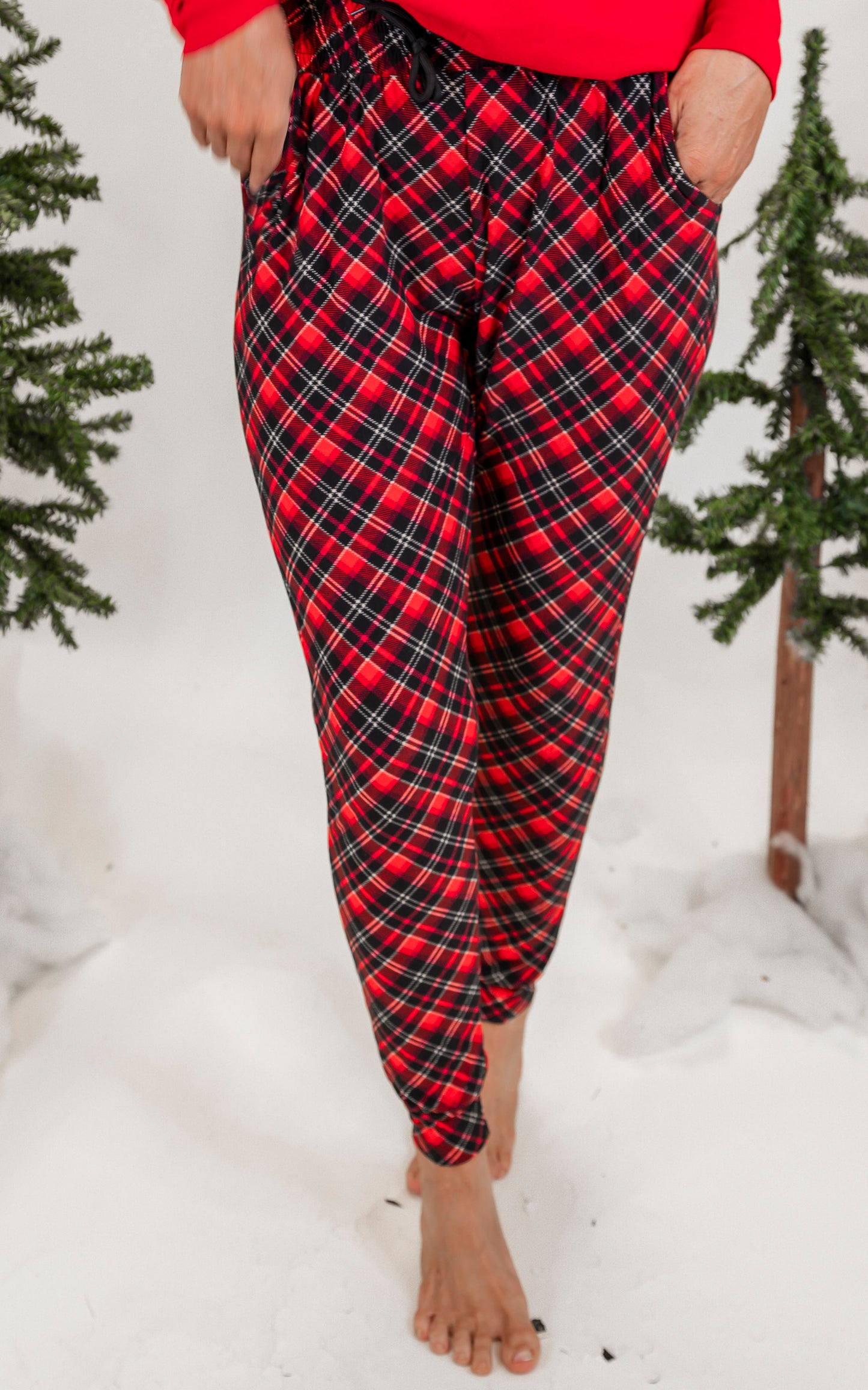 Red Tartan Plaid Buttery Soft Joggers - Final Sale