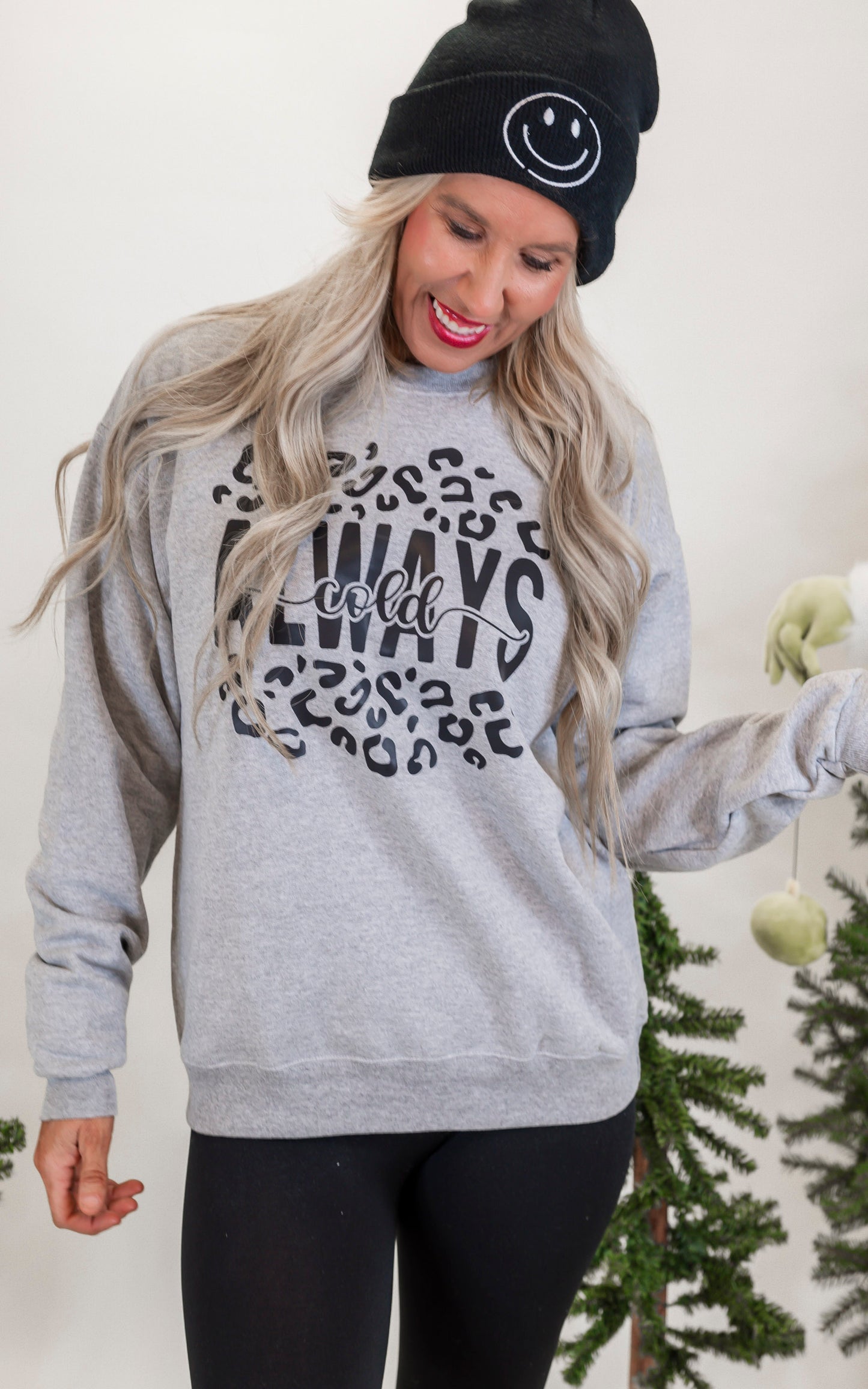 Always Cold Leopard Holiday Graphic Crewneck Sweatshirt - Final Sale
