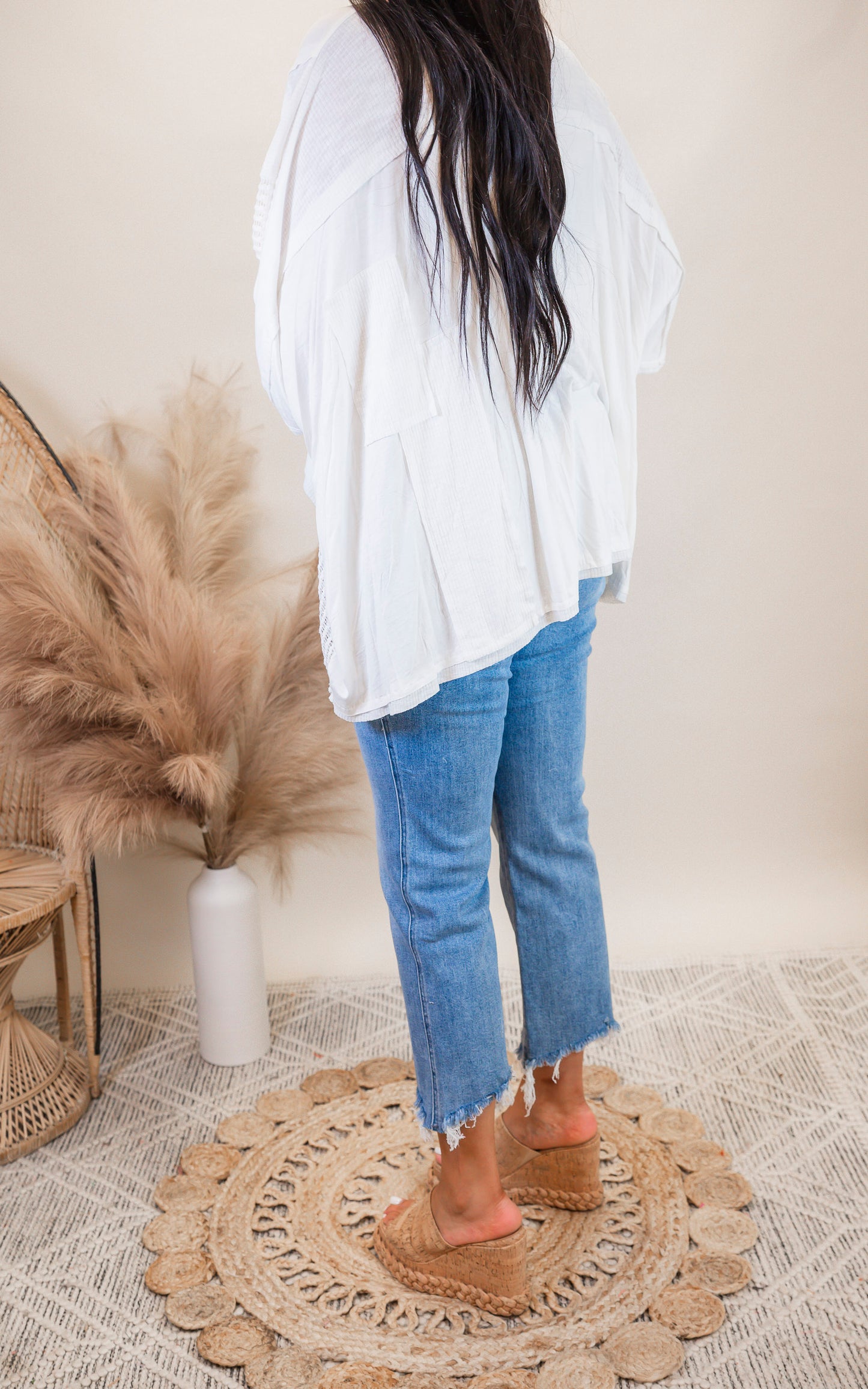 High Rise Cropped Raw Hem Denim Jean | MICA - Final Sale