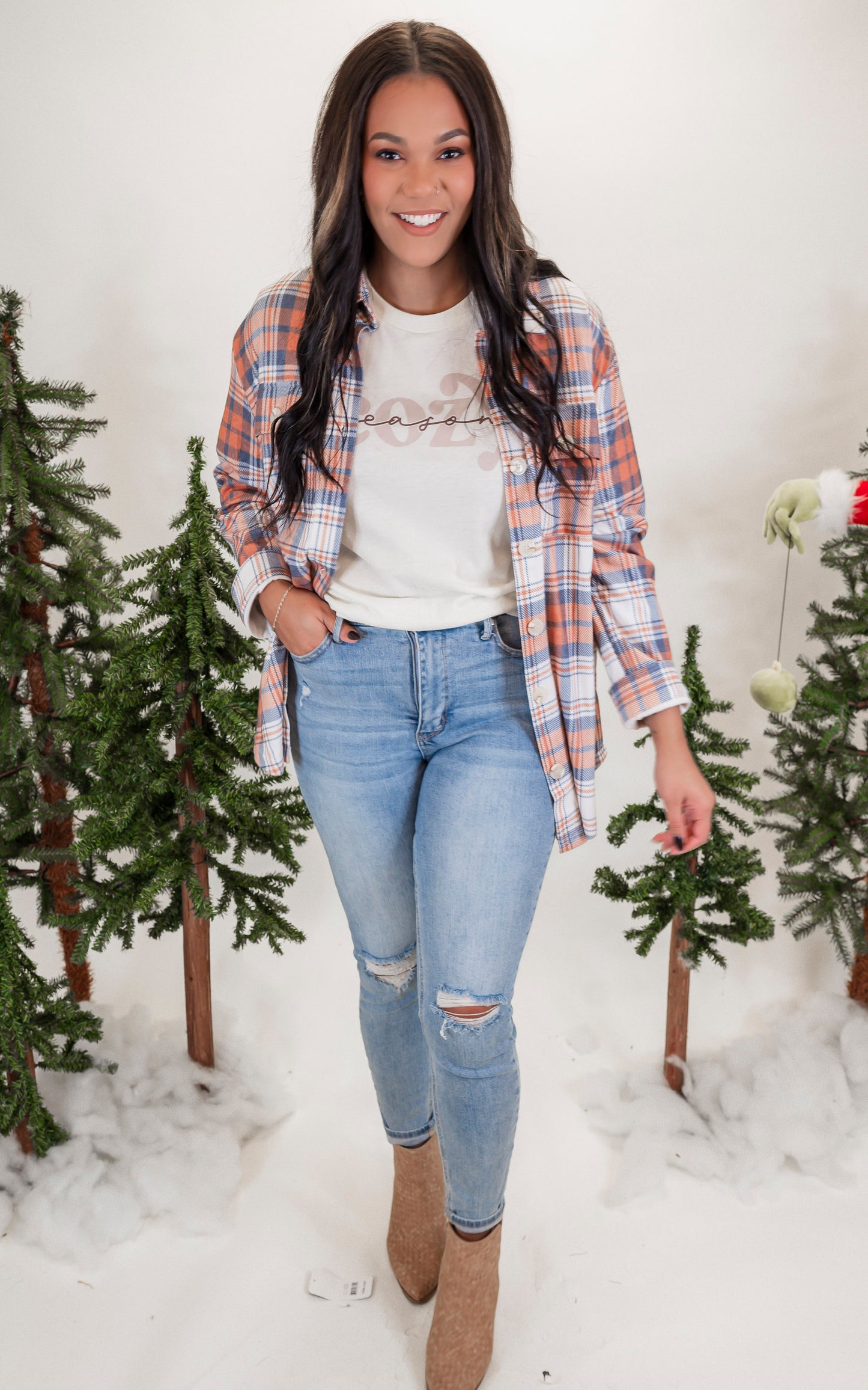 Forever Favorite Plaid Shacket in Orange Navy Ivory #11 | Salty Wave *DEAL-FINAL SALE