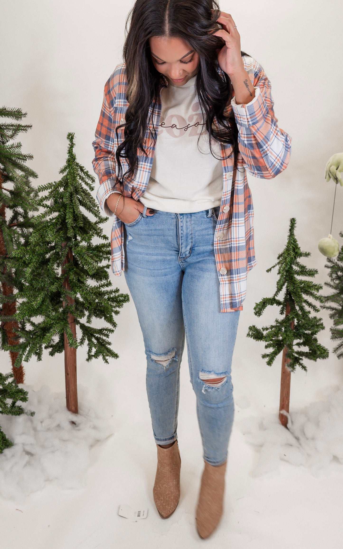 Forever Favorite Plaid Shacket in Orange Navy Ivory #11 | Salty Wave *DEAL-FINAL SALE