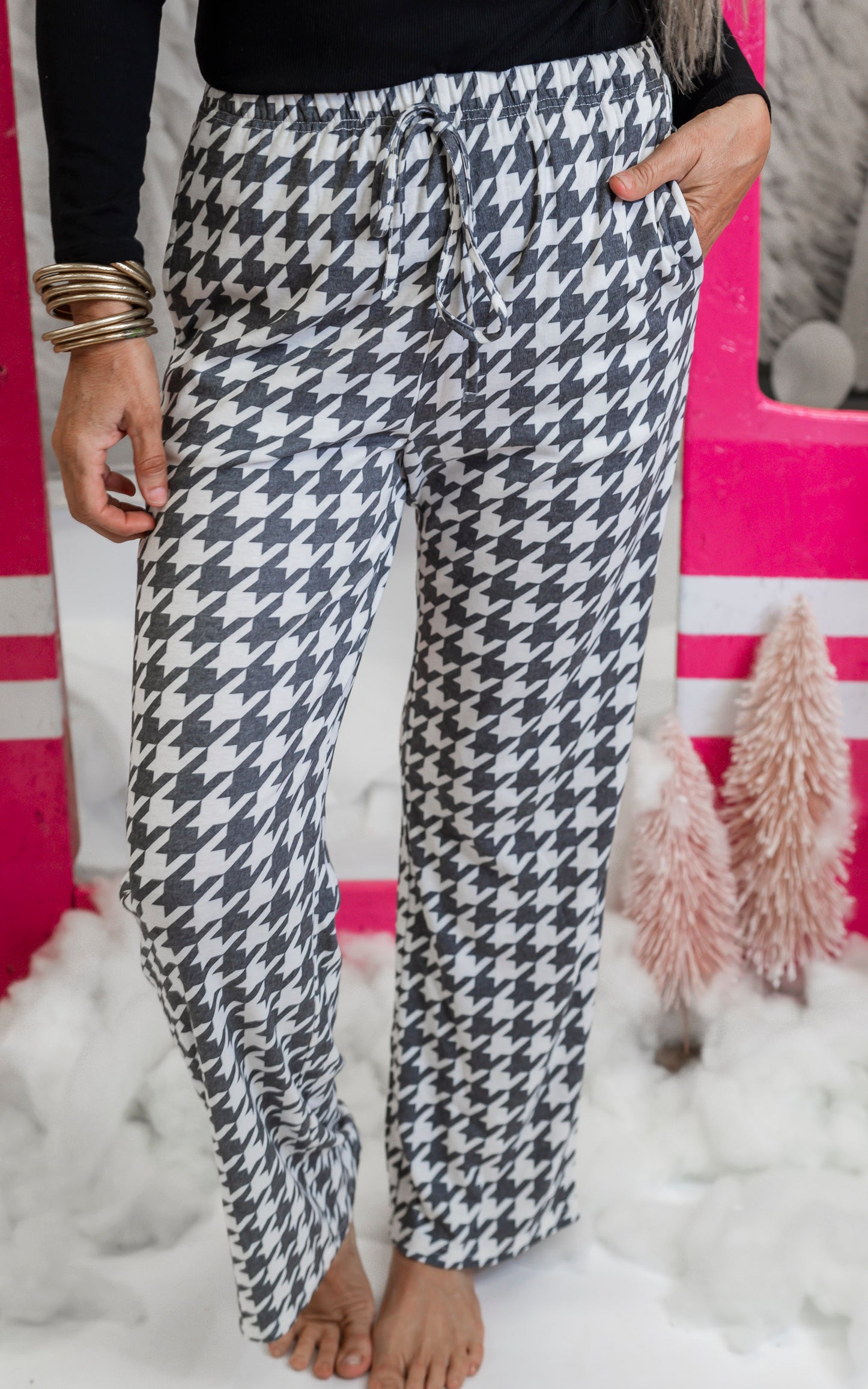 Black Houndstooth Pajama Pant Set by Salty Wave (TOP & BOTTOM)