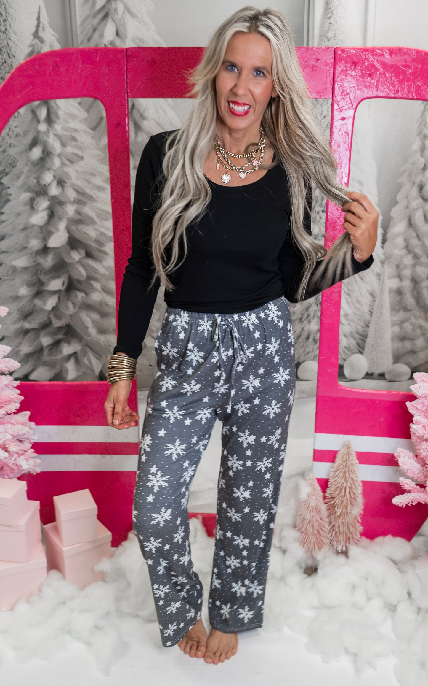 Black Snowflake Pajama Pant Set by Salty Wave (TOP & BOTTOM) *