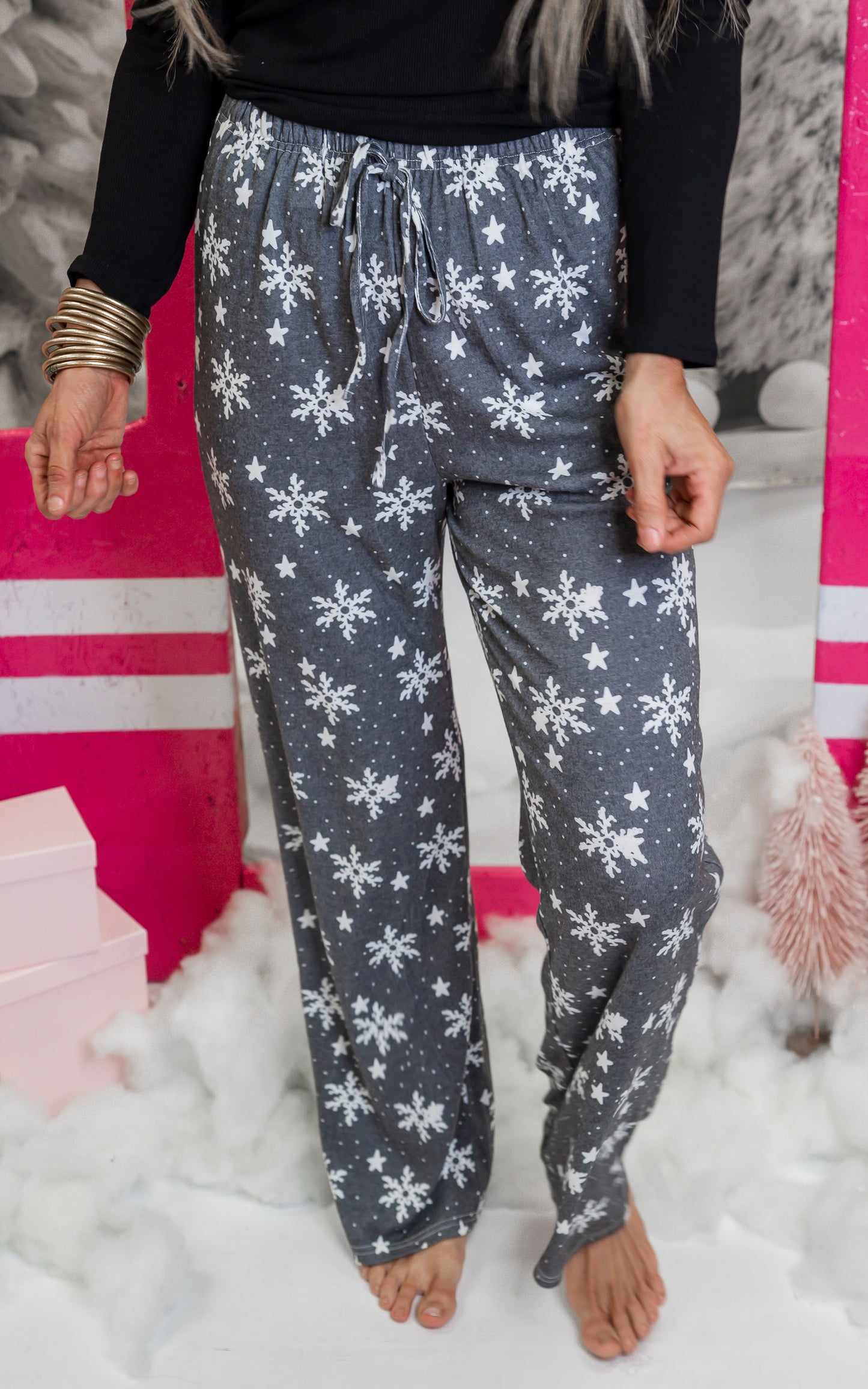 Black Snowflake Pajama Pant Set by Salty Wave (TOP & BOTTOM) *