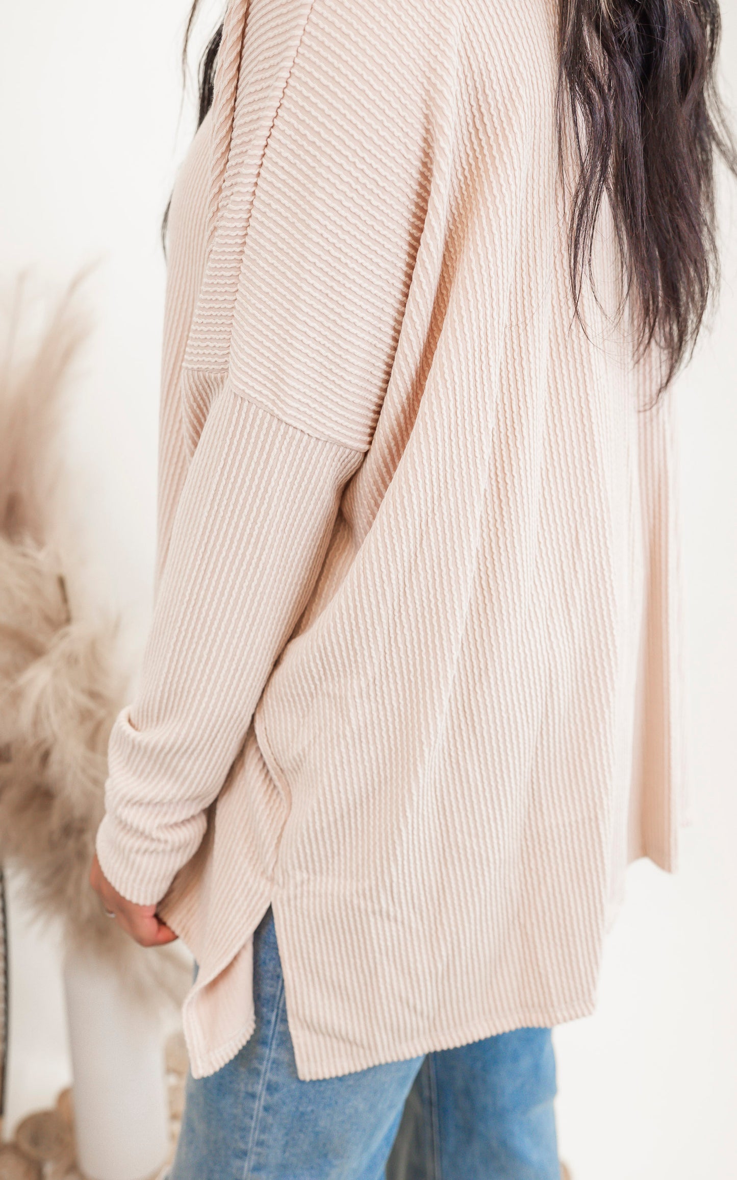 Long Sleeve Urban Ribbed Tunic Top - Final Sale