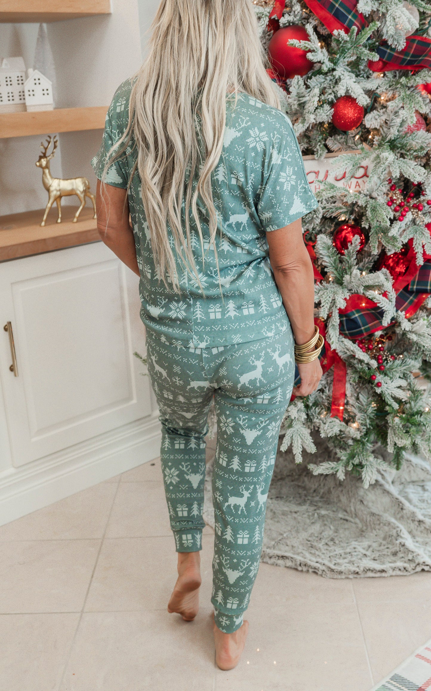 Green Reindeer Jogger Pajama Set by Salty Wave (TOP & BOTTOM)