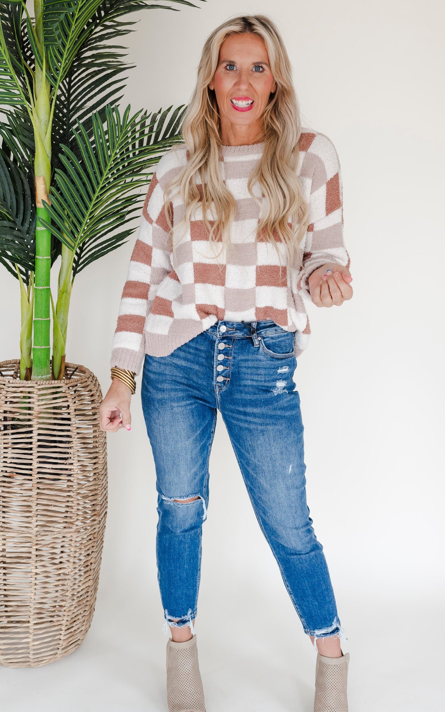 Mocha Checked Sweater by Salty Wave* FINAL SALE