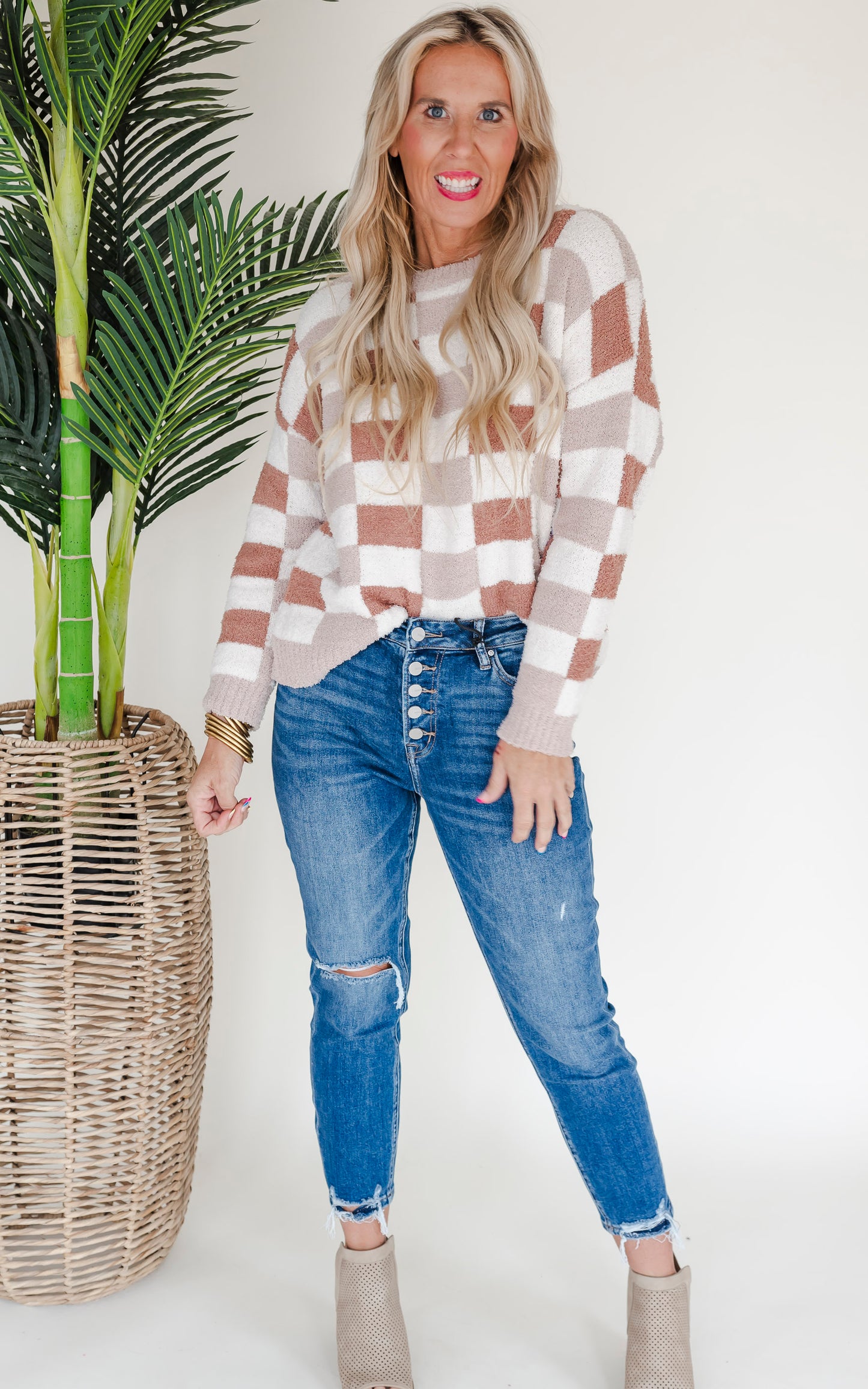 Mocha Checked Sweater by Salty Wave* FINAL SALE